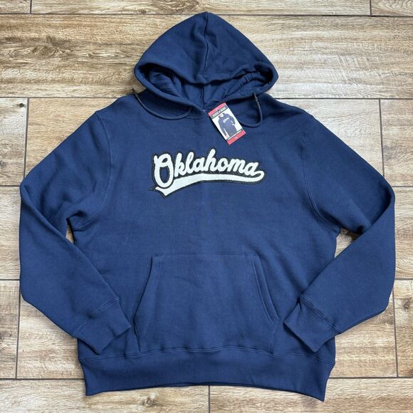 State Of Mine Sz XL 3D Oklahoma Hoodie Men Blue Drawstring Kangaroo Pocket NWT - Picture 4 of 9